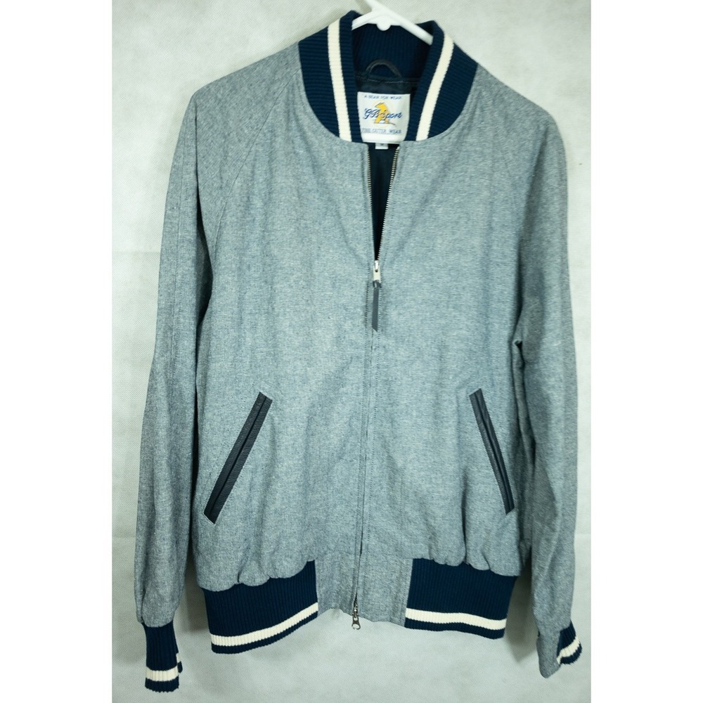 NEW GB Sport Golden Bear Varsity Bomber Jacket Medium Blue Linen Cotton USA Made
